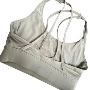 Balance Collection Women's Strappy Sports Bra, Cream, Light Stone, Medium